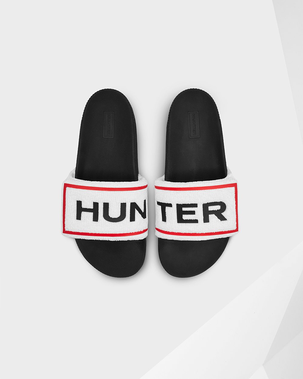 Women Hunter Original Terry Towelling Logo Adjustable | Slides Black/White | NZ-40819-CAYR